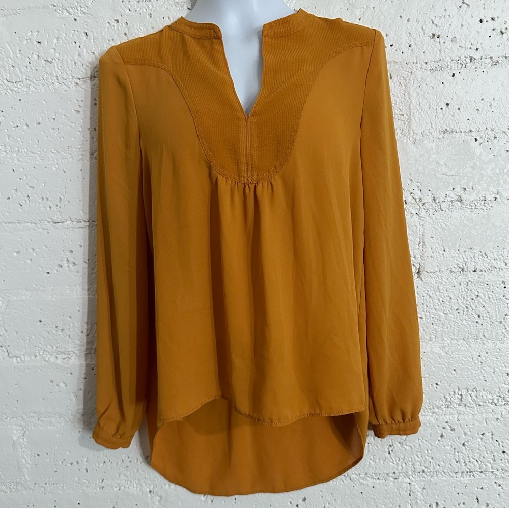 HD in Paris Womens Top 6 Yellow Mustard Long Sleeve Split Neck Blouse H9